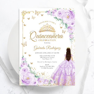 Invitation Aquarelle violette lavande Rose or Quinceanera