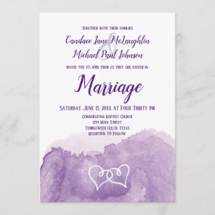 Invitation Aquarelle violette Lavender Mariage double coeur