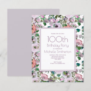 Invitation Aquarelle violette Lilac Floral 100e anniversaire