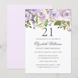 Invitation Aquarelle violette Lilac Floral 21e anniversaire