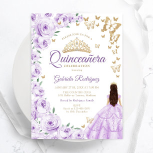 Invitation Aquarelle violette Lilac Quinceanera Or Floral