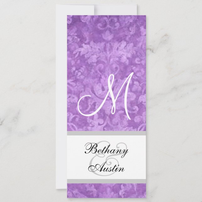 Invitation Aquarelle violette Mariage damassé F200 (Devant)