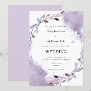 Invitation Aquarelle violette Mariage de bordure feuillu