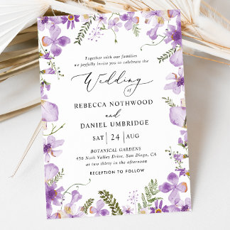 Invitation Aquarelle violette moderne Mariage Floral