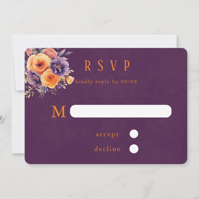 Invitation Aquarelle violette orange couleur florale Mariage  (Devant)