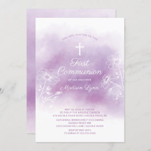 Invitation Aquarelle violette Première communion sainte
