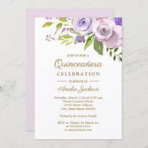 Invitation Aquarelle violette Quinceanera