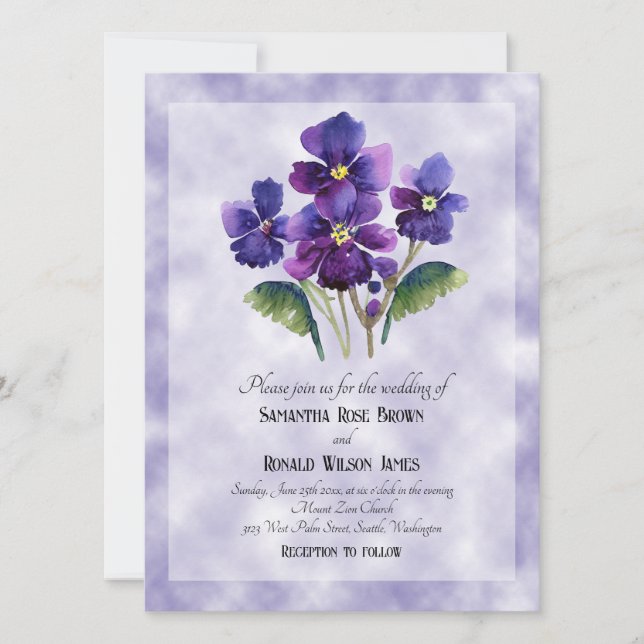 Invitation Aquarelle violette sur mariage arrière - plan viol (Devant)