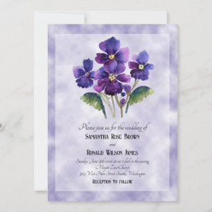Invitation Aquarelle violette sur mariage arrière - plan viol
