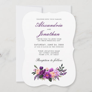 Invitation Aquarelle violette Ultra violet Mariage Floral BG