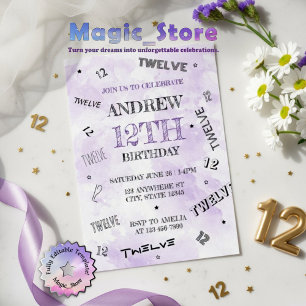 Invitation Aquarelle violette vibre 12e chiffres Anniversaire