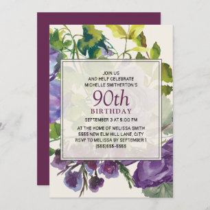 Invitation Aquarelle violette Vins floraux 90e anniversaire