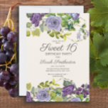 Invitation Aquarelle violette Vins floraux doux 16<br><div class="desc">Aquarelle violette fleurs et vert feuilles et vignes sur la crème d'ivoire jardin botanique Sweet 16 anniversaire invitation fête. Contactez-moi pour obtenir de l'aide sur la personnalisation ou pour demander l'appariement ou la coordination des produits Zazzle pour votre événement.</div>