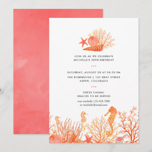 Invitation Aquarelle Vivant Corail sous la mer Anniversaire