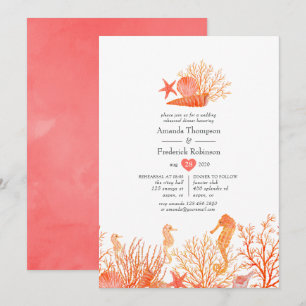 Invitation Aquarelle Vivante Coral Beach Dîner de répétition