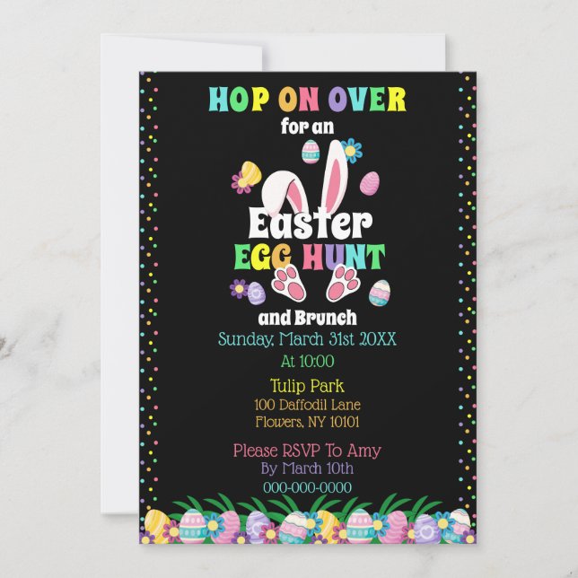 Invitation Aquarelle vive Chasse aux oeufs de Pâques et Brunc (Devant)