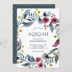 Invitation Aquarelle vive de la couronne florale Aqiqah