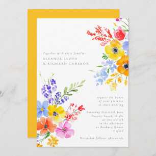 Invitation Aquarelle vive et gras Mariage floral