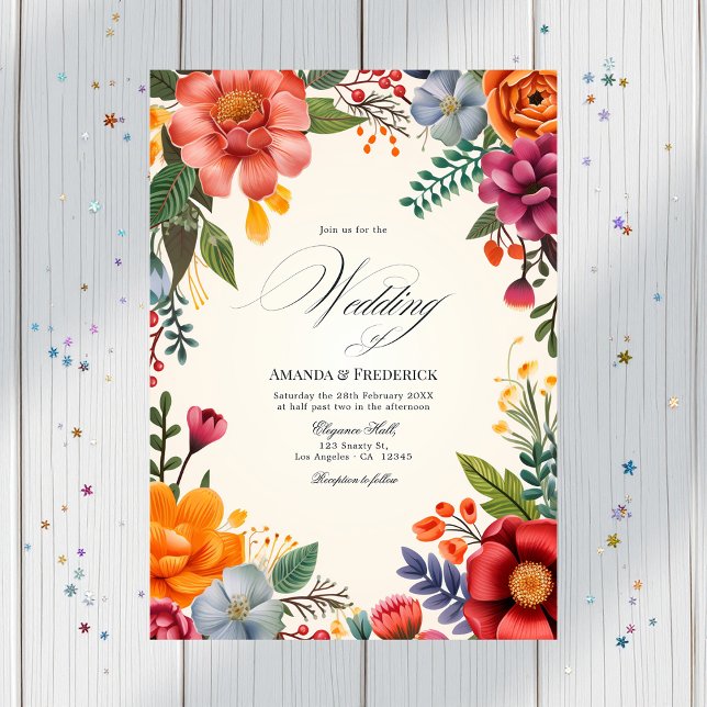 Invitation Aquarelle vive Fiesta Floral Mariage QR Code (Vibrant Watercolor Floral Fiesta Wedding QR Code Invitation)