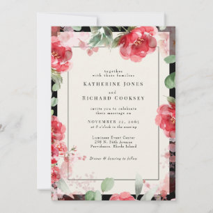 Invitation Aquarelle vive Rouge & Blush Floral Mariage