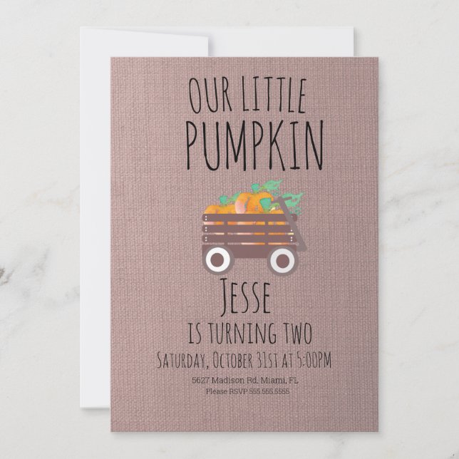 Invitation Aquarelle Wagon moderne Little Halloween Citrouill (Devant)
