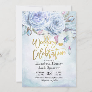 Invitation Aquarelle wedding shower Plumes florales de Bohème