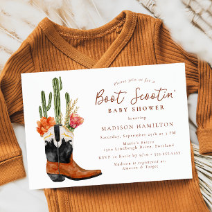 Invitation Aquarelle Western Boot Scootin' Baby shower