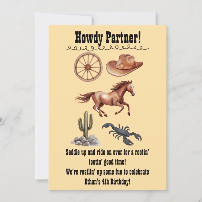 Invitation Aquarelle Western Kid Art Tan (Devant)
