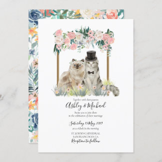 Invitation Aquarelle Whimsal Chat Rose Blanc Arbor Floral