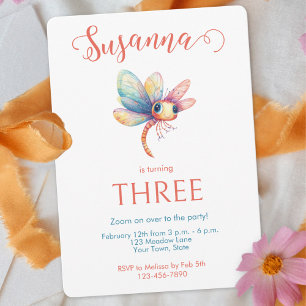 Invitation Aquarelle Whimsical Dragonfly Girl'anniversaire