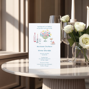 Invitation Aquarelle Whimsical Floral & Boissons Mariage