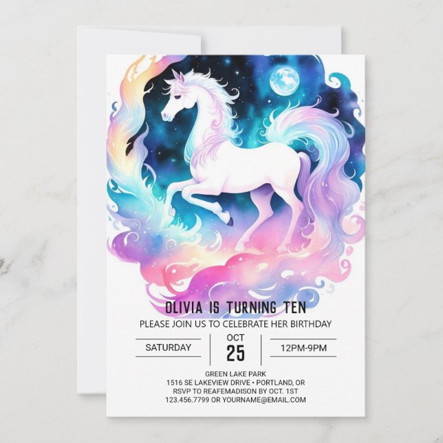 Invitation Aquarelle Whimsical Horse Anniversaire (Devant)