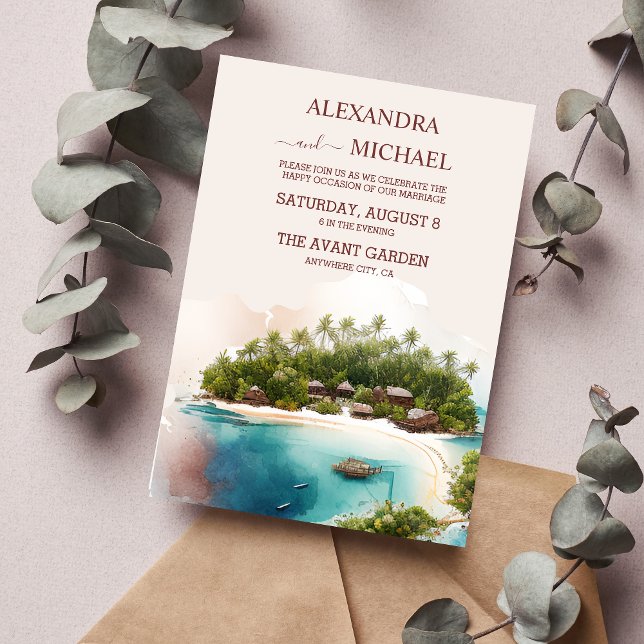 Invitation Aquarelle Whimsical Maldives Destination Mariage (Créateur téléchargé)