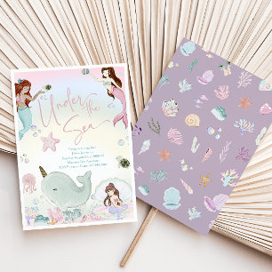 Invitation Aquarelle Whimsical Mermaids Filles Anniversaire