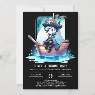 Invitation Aquarelle Whimsical Pirate Anniversaire