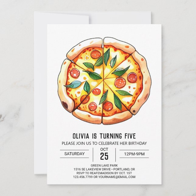 Invitation Aquarelle Whimsical Pizza Anniversaire (Devant)