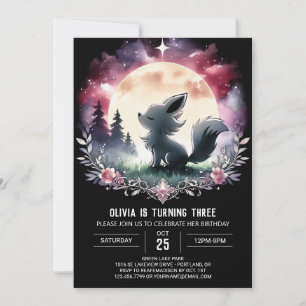 Invitation Aquarelle Whimsical Wolf Anniversaire