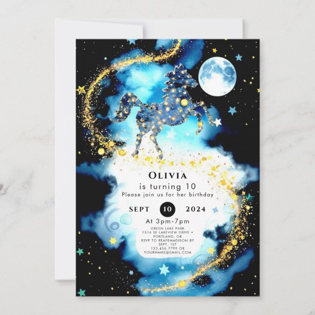 Invitation Aquarelle Whimsy Horse Anniversaire (Devant)