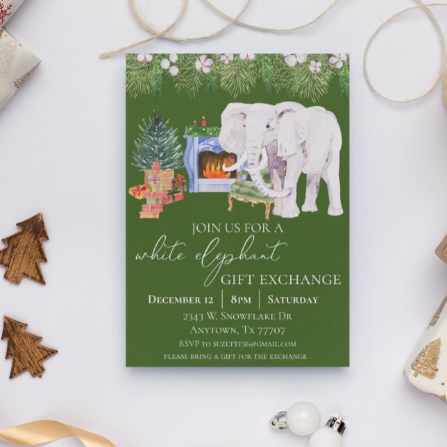 Invitation Aquarelle White Elephant cadeau d'échange (Créateur téléchargé)