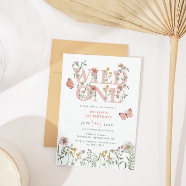 Invitation Aquarelle Wild Un Fleur sauvage 1er anniversaire (Créateur téléchargé)