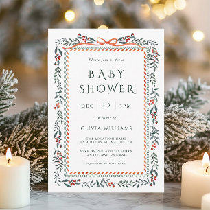 Invitation Aquarelle Winterberry Frame Baby shower