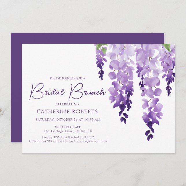 Invitation Aquarelle Wisteria | Brunch nuptial (Devant / Derrière)
