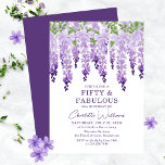 Invitation Aquarelle Wisteria Cinquante et fabuleux Floral Ch<br><div class="desc">Watercolor Wisteria Fifty & Fabulous Floral Chic présente d'élégantes fleurs de glycine d'aquarelle en lavande douce et violet avec des feuilles verts sur un arrière - plan blanc avec vos informations d'invitation à 50e anniversaire ci-dessous. Personnalisez en modifiant le texte dans les zones de texte fournies. Conçu pour vous par...</div>