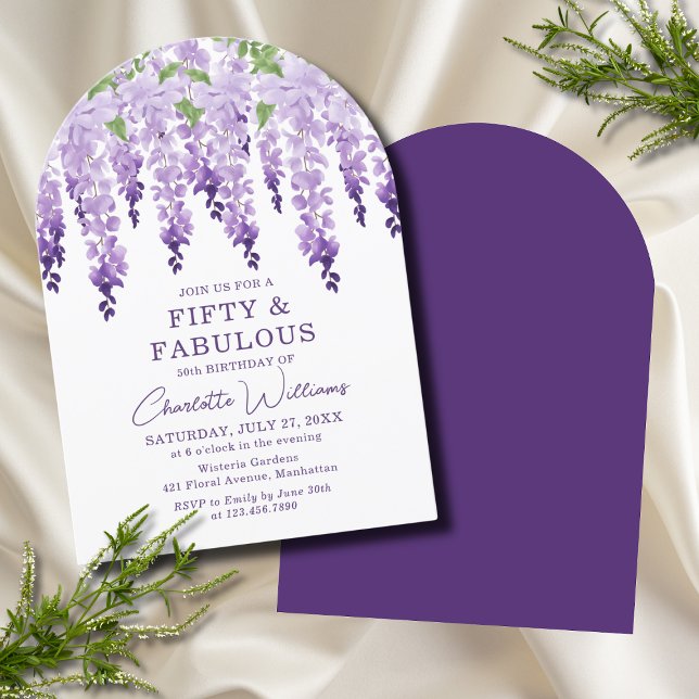 Invitation Aquarelle Wisteria Cinquante et fabuleux Floral Ch (Créateur téléchargé)