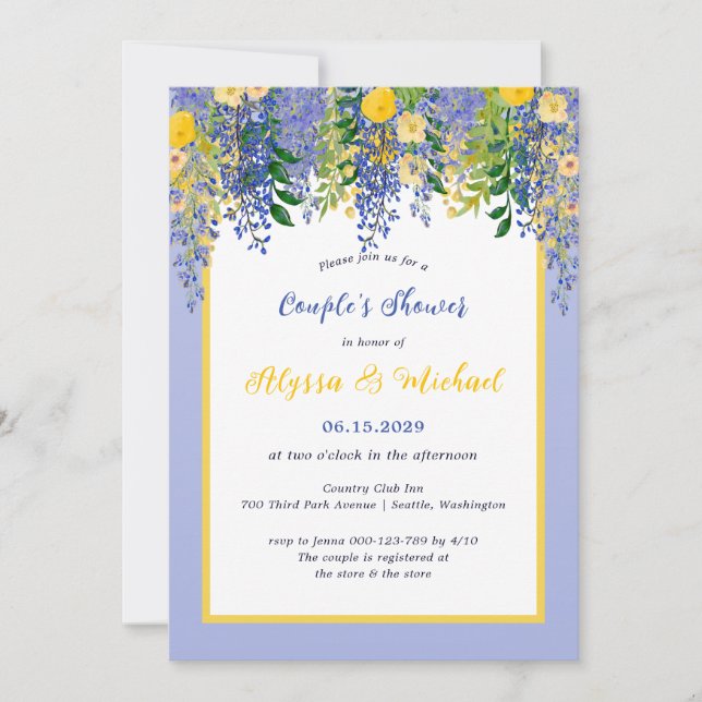 Invitation Aquarelle Wisteria Floral Couple's Shower (Devant)