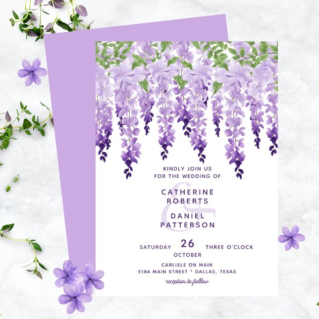 Invitation Aquarelle Wisteria Floral Élégant Mariage moderne (Créateur téléchargé)