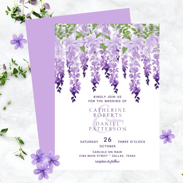 Invitation Aquarelle Wisteria Floral Élégant Mariage moderne (Créateur téléchargé)