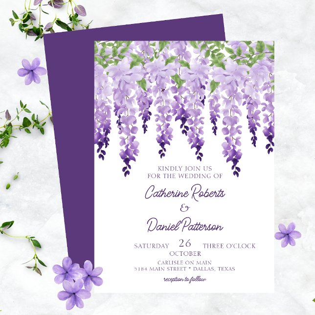 Invitation Aquarelle Wisteria Floral Élégant Script moderne (Créateur téléchargé)