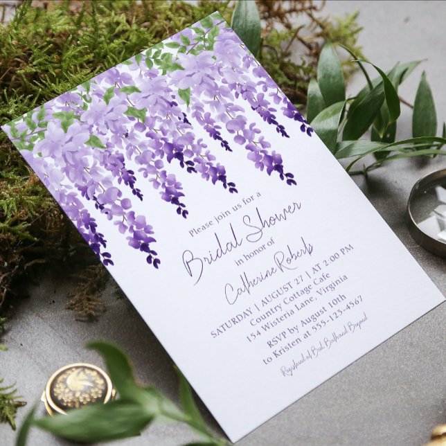 Invitation Aquarelle Wisteria Purple Fête des mariées Florale (Créateur téléchargé)