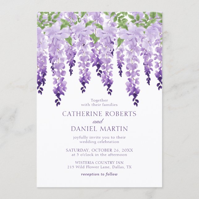 Invitation Aquarelle Wisteria Purple Lilac Mariage Floral (Devant)